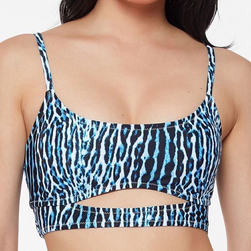 Jessica Simpson Sassy Safari Cami Bikini Top Navy Animal Print Cut Out Small NWT